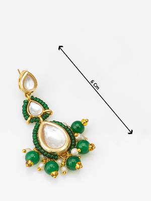 green kundan drop earrings with beads and pearl 3