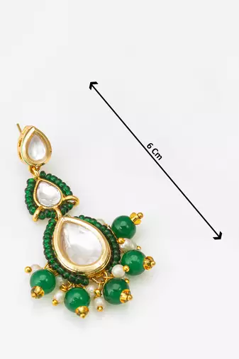 green kundan drop earrings with beads and pearl