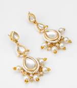 white kundan drop earrings with pearl