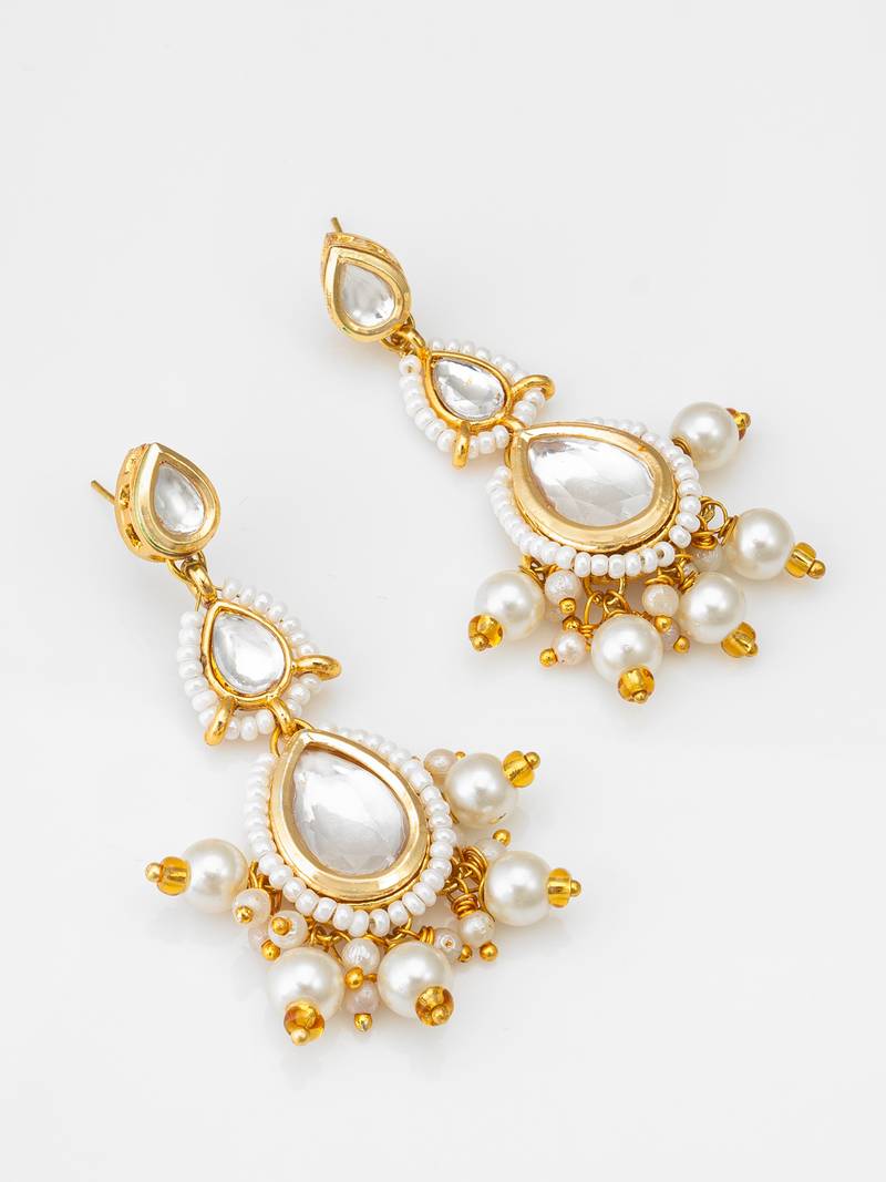 white kundan drop earrings with pearl