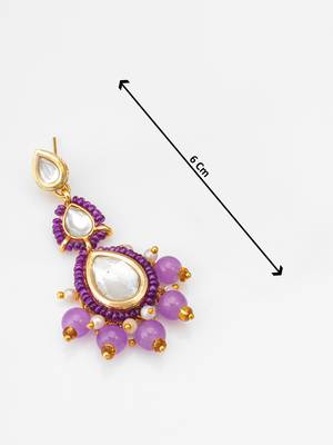 purple kundan drop earrings with beads and pearl 3