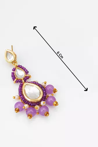 purple kundan drop earrings with beads and pearl