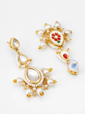 white kundan drop earrings with pearl 2