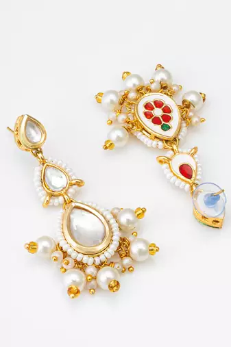 white kundan drop earrings with pearl