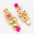 Geometric gold-plated kundan long drop earrings with pink accents and pearl beads