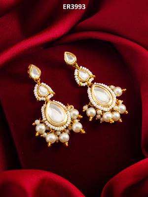 white kundan drop earrings with pearl 5