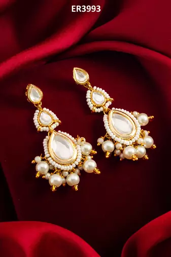 white kundan drop earrings with pearl