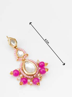 pink kundan drop earrings with beads and pearl 3