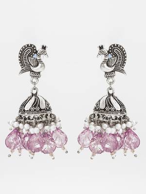 oxidized silver peacock jhumka earrings 1