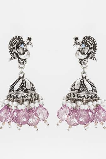 oxidized silver peacock jhumka earrings
