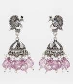 oxidized silver peacock jhumka earrings