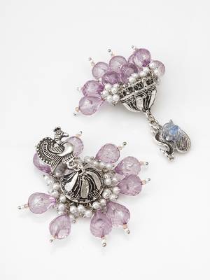 oxidized silver peacock jhumka earrings 2