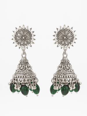 oxidized silver jhumka earrings with beads 1