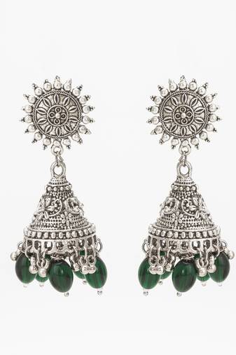 oxidized silver jhumka earrings with beads
