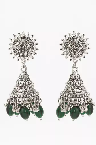 oxidized silver jhumka earrings with beads