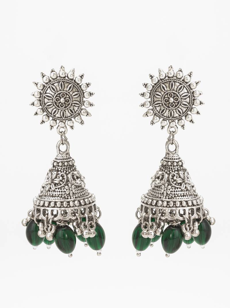 oxidized silver jhumka earrings with beads