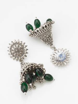 oxidized silver jhumka earrings with beads 2