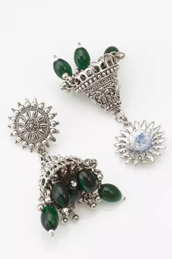 oxidized silver jhumka earrings with beads