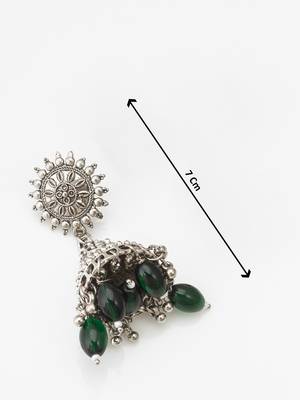 oxidized silver jhumka earrings with beads 3