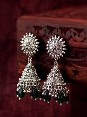 oxidized silver jhumka earrings with beads 4