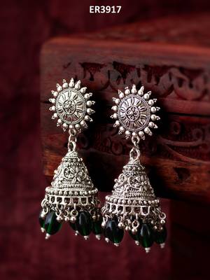 oxidized silver jhumka earrings with beads 5