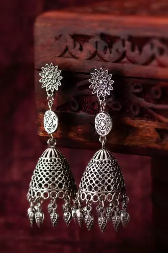 oxidized silver jhumka earrings