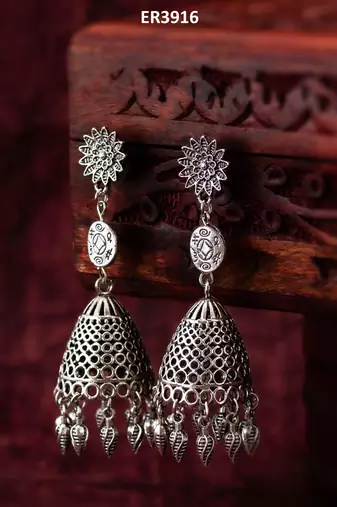oxidized silver jhumka earrings