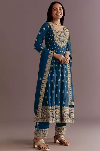 New stylish heavy embroidery sequence work kurta set