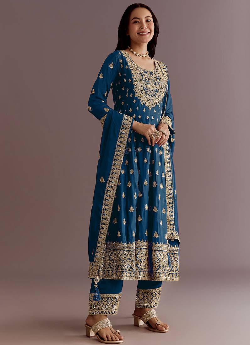 New stylish heavy embroidery sequence work kurta set