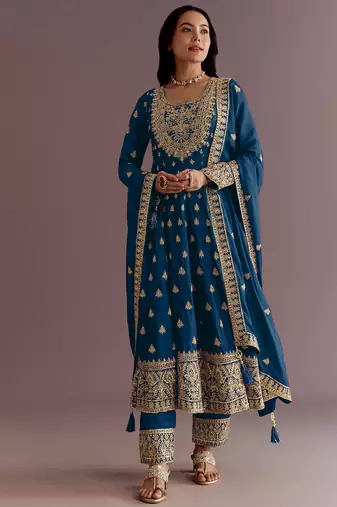 New stylish heavy embroidery sequence work kurta set