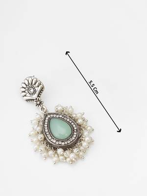 oxidized silver earrings with mint stone and pearl cluster 3
