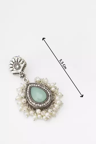 oxidized silver earrings with mint stone and pearl cluster