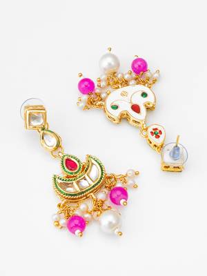 gold-tone kundan chandbali earrings with bead drops 2
