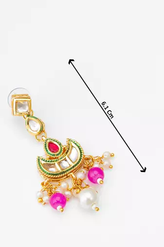 gold-tone kundan chandbali earrings with bead drops