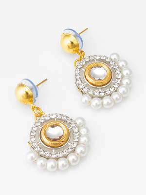 gold-tone kundan circular drop earrings with pearl border and crystal 1