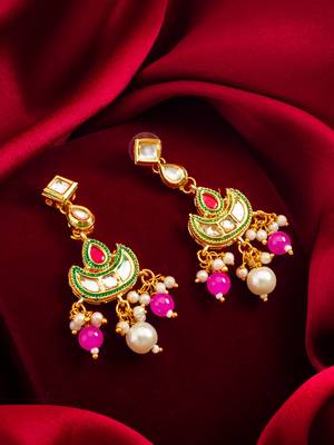 gold-tone kundan chandbali earrings with bead drops 4