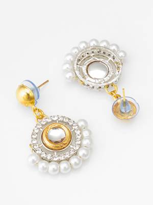 gold-tone kundan circular drop earrings with pearl border and crystal 2
