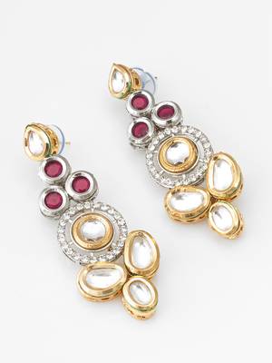 dual-tone ruby red and kundan studded traditional dangler earrings 1