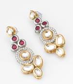 dual-tone ruby red and kundan studded traditional dangler earrings