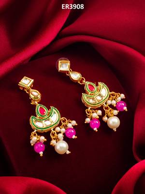gold-tone kundan chandbali earrings with bead drops 5