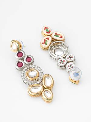 dual-tone ruby red and kundan studded traditional dangler earrings 2