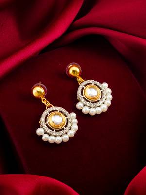 gold-tone kundan circular drop earrings with pearl border and crystal 4