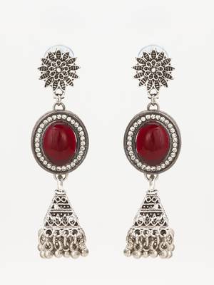 oxidized silver jhumka earrings with stone 1