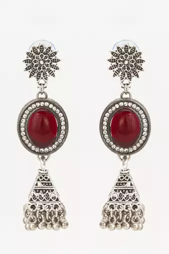 oxidized silver jhumka earrings with stone
