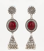 oxidized silver jhumka earrings with stone