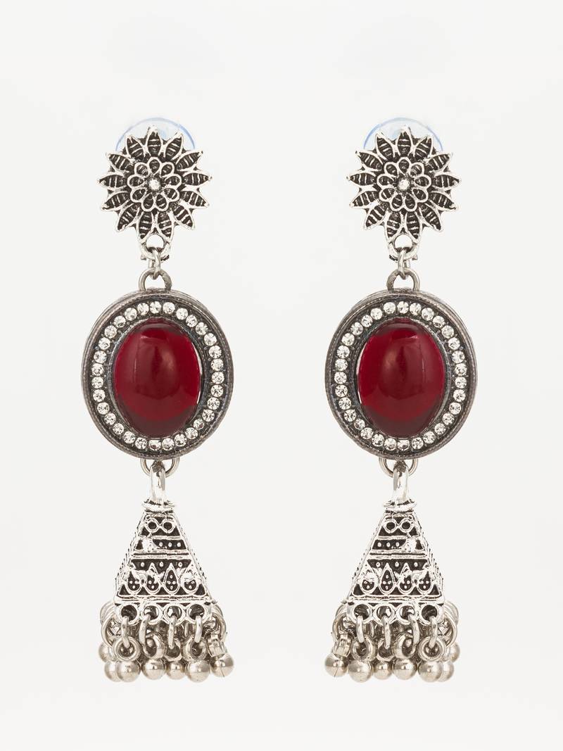 oxidized silver jhumka earrings with stone