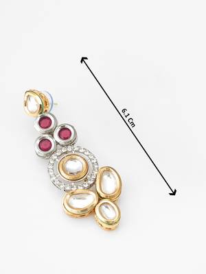 dual-tone ruby red and kundan studded traditional dangler earrings 3