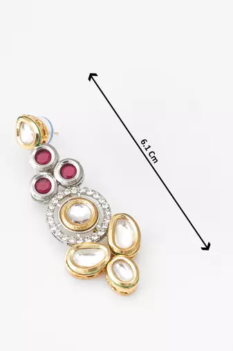 dual-tone ruby red and kundan studded traditional dangler earrings