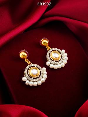 gold-tone kundan circular drop earrings with pearl border and crystal 5
