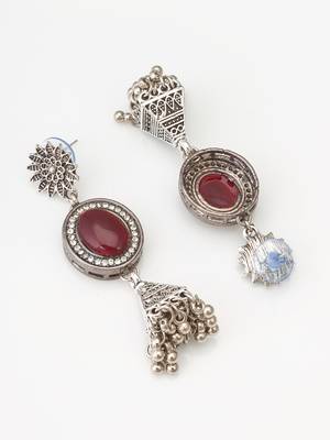 oxidized silver jhumka earrings with stone 2